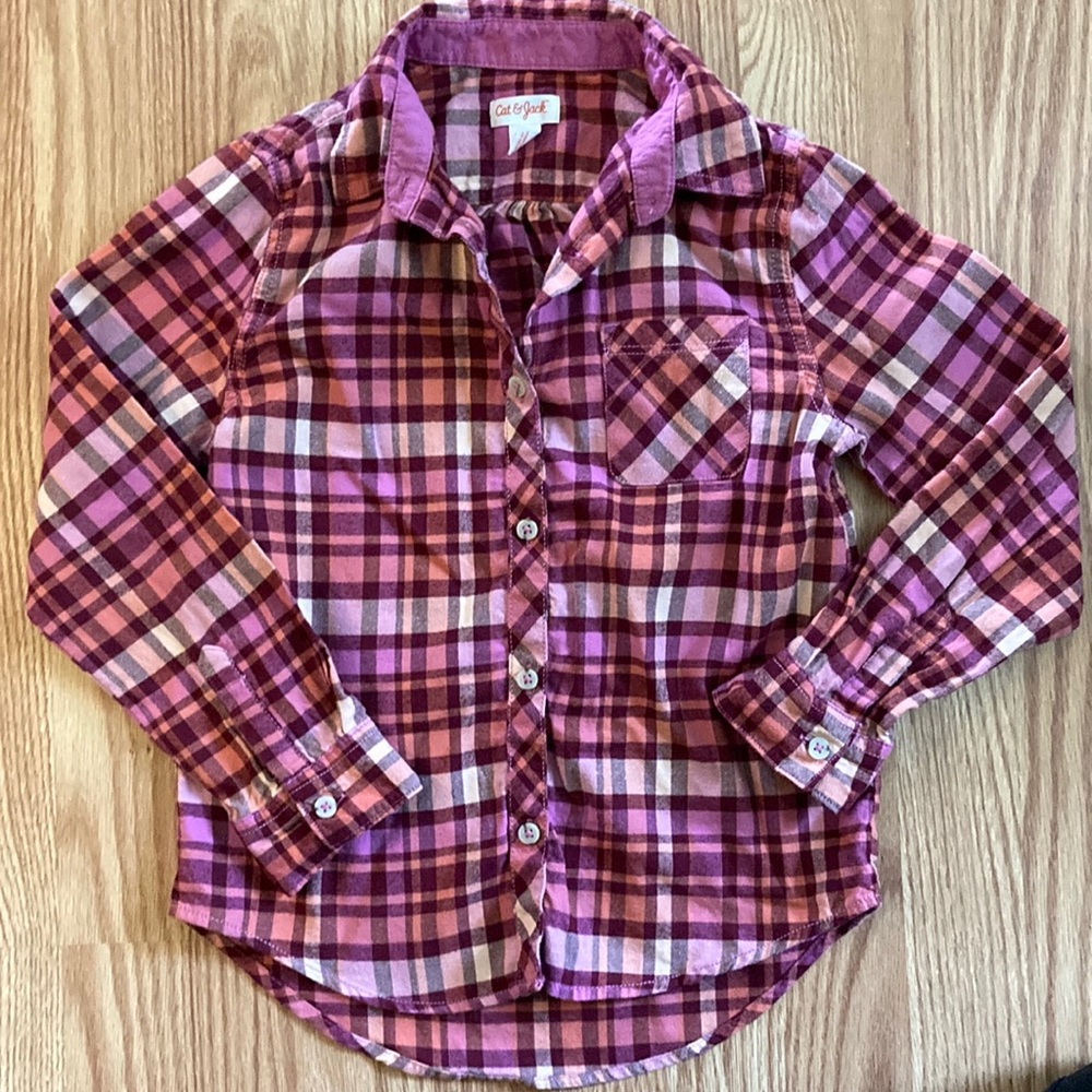 Pink & Burgundy Plaid Flannel Button-down Shirt